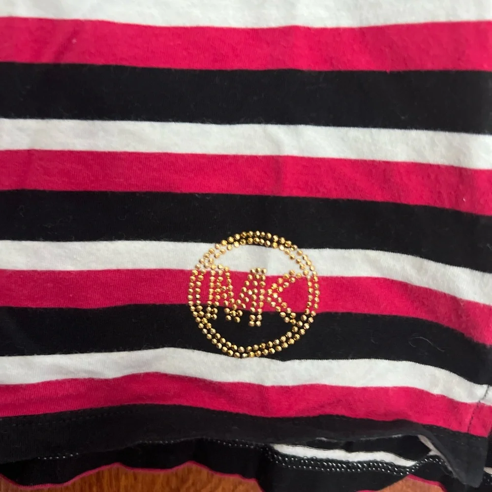 Michael Kors Black, White and Pink‎ Striped Top S